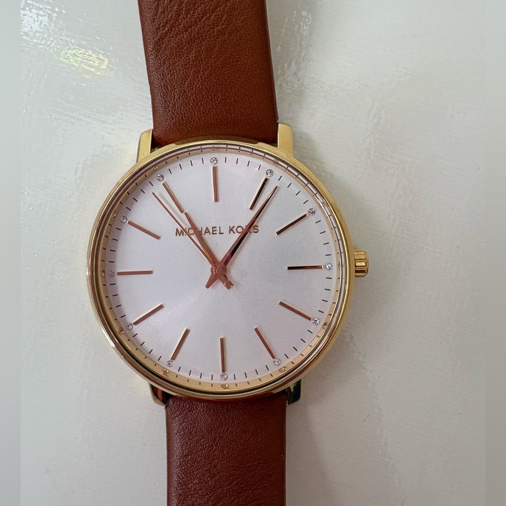 Michael Kors Women's Pyper Luggage Leather Strap Watch 38mm